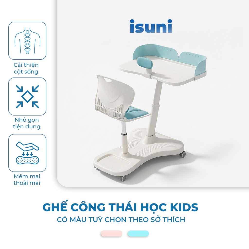 Bàn Ghế Học Sinh ISUNI Công Thái Học Chống Gù Lưng Cho Bé 6-10 Tuổi, Khung Thép Điều Chỉnh Độ Cao