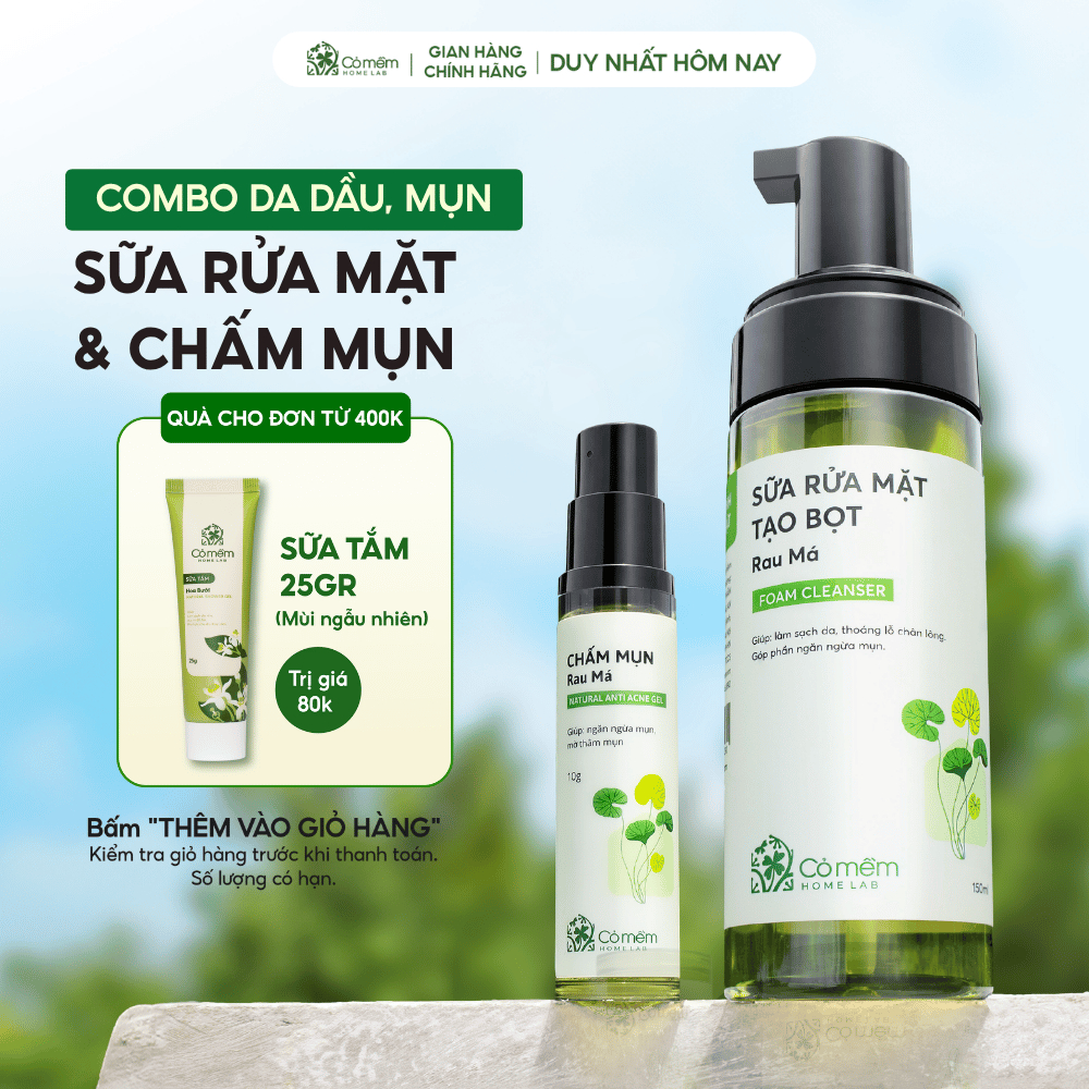 Bộ Đôi Chăm Sóc Da Giúp Sạch Sâu Giảm Mụn Gồm Bọt Rửa Mặt Và Chấm Mụn Cỏ Mềm