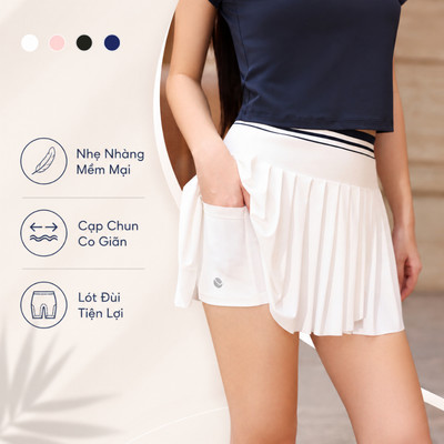 Chân Váy Cạp Chun Dệt Livan LV26S04F721, Chân Váy Thể Thao Chơi Pickle Ball, Tennis, Golf Có Lót Đùi Tiện Lợi