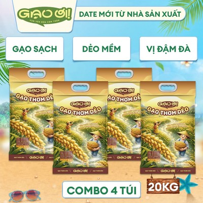 Combo 4 Túi Gạo Thơm Dẻo Túi 5kg - Chính Hãng Gạo Ơi - Tổng 20kg