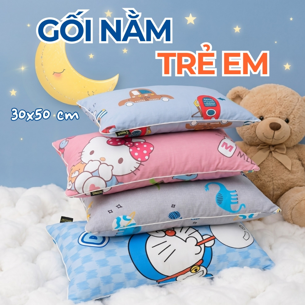 Gối Ngủ Cho Bé 30x50, Gối Trẻ Em Có Khóa Kéo Chỉnh Độ Cao Phù Hợp Bé Đi Học Mầm Non Tiểu Học - AMELI