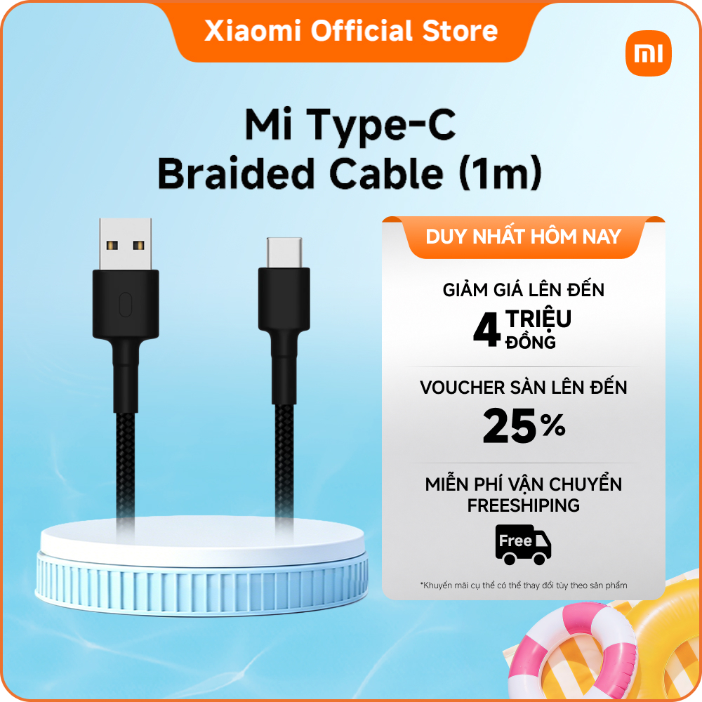 Cáp Sạc Xiaomi Mi Braided USB Type-C Cable 100cm | Lớp bện bằng sợi có độ bền cao | Cổng tích hợp | 