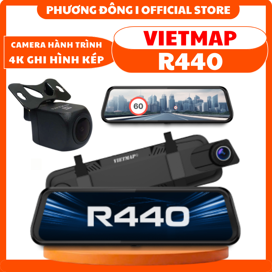 CAMERA HÀNH TRÌNH VIETMAP R440 4K SIÊU NÉT TẶNG VIETMAP LIVE - MÀN GƯƠNG CẢM ỨNG TRÀN VIỀN 9.66", CẢ