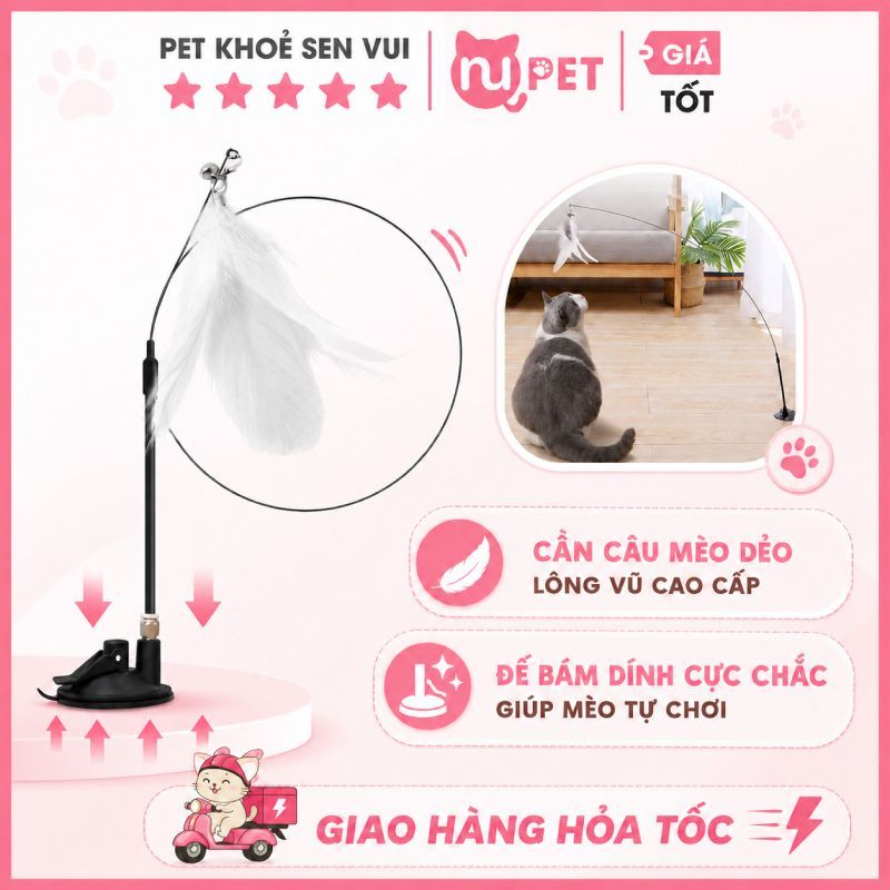 Cần câu dính sàn tự chơi cho mèo Nupet - Đồ chơi cho mèo tự chơi