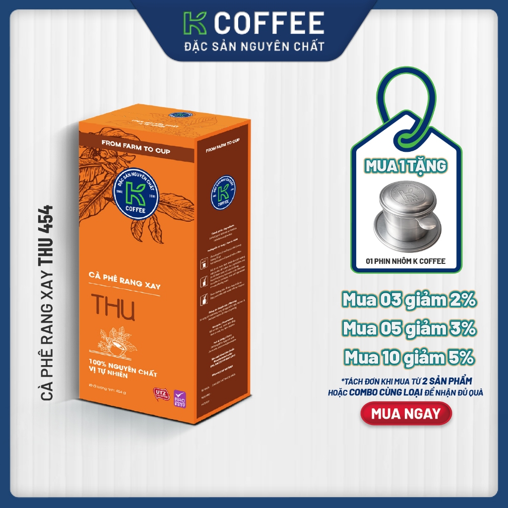 Cà phê Rang xay Đặc sản Nguyên chất Pha phin K Coffee K Thu 454g