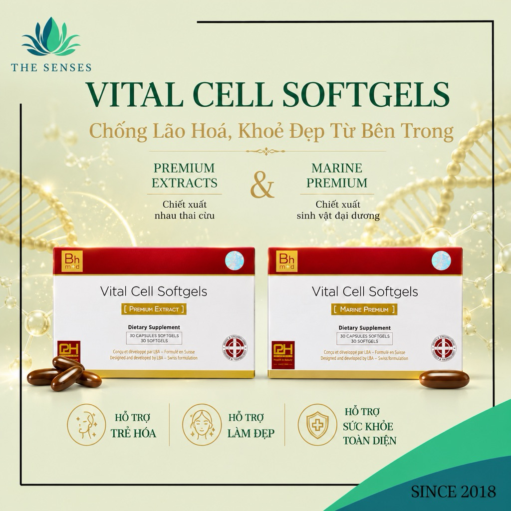 Viên Uống Bhmed Vital Cell Softgels Premium Extracts Và Marine Premium Trẻ Hoá Da - The Senses