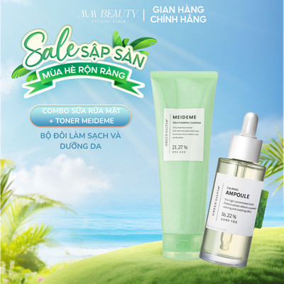 Combo Sữa Rửa Mặt & Serum Giảm Mụn Phục Hồi Da Thuần Chay MEIDEME Green Salvia | Cleanser 120ml + Ampoule 50ml