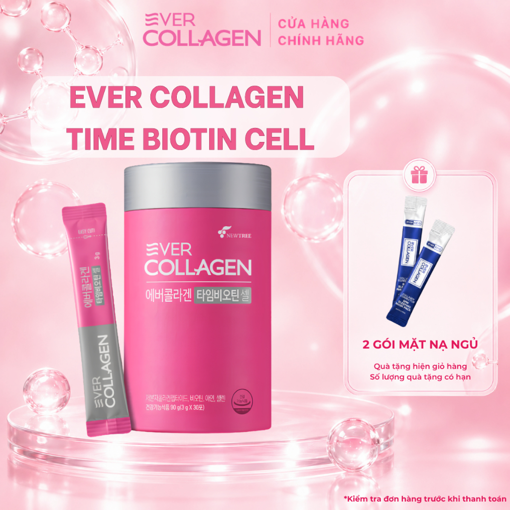 Bột Collagen Cao Cấp Hỗ Trợ Làm Đẹp Da, Tóc Và Móng Ever Collagen Time Biotin Cell 30x3g - Newtree