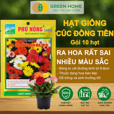 Hạt Giống Hoa Cúc Đồng Tiền Mix GreenHome, Gói 10 hạt, Hoa Nở Rực Rỡ, Dễ Trồng Quanh Năm H17