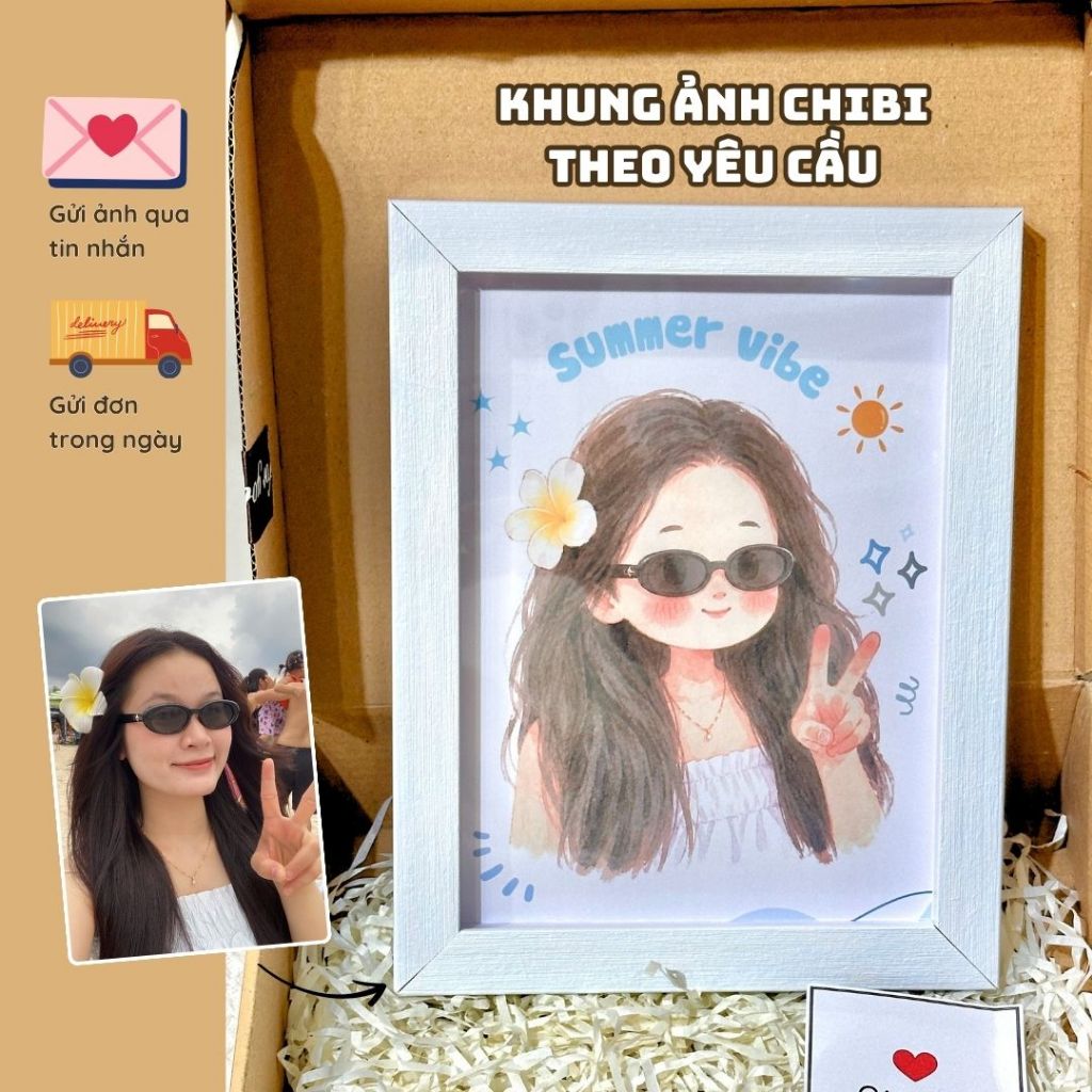 [Đèn trang trí] Khung ảnh chibi, hoạt hình cá nhân hóa. Quà tặng dịp 20/10, sinh nhật, tặng đồng nghiệp,..