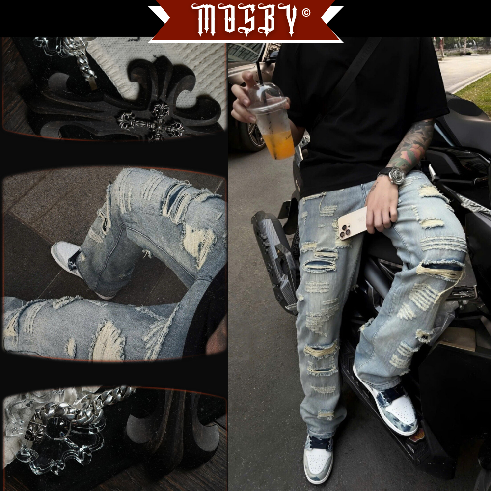 [VIDEO SHOP TỰ QUAY] MOSBY | Quần jean rách wash sáng – quan bò Form baggy nam chất denim dày đẹp – 