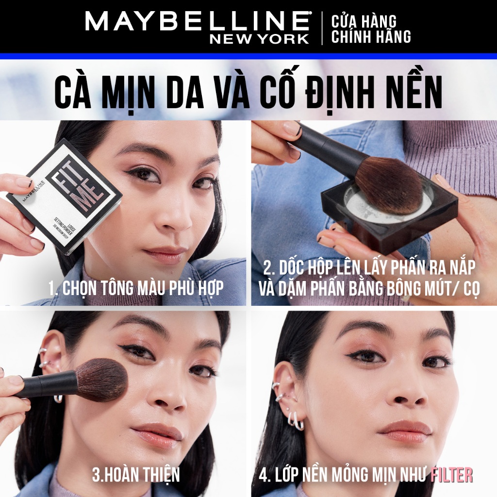 Phấn phủ bột "filter" cà da, kiềm dầu, chống nước, lâu trôi 16H Fit Me Mattifying Setting Powder Maybelline New York 10g | BigBuy360 - bigbuy360.vn