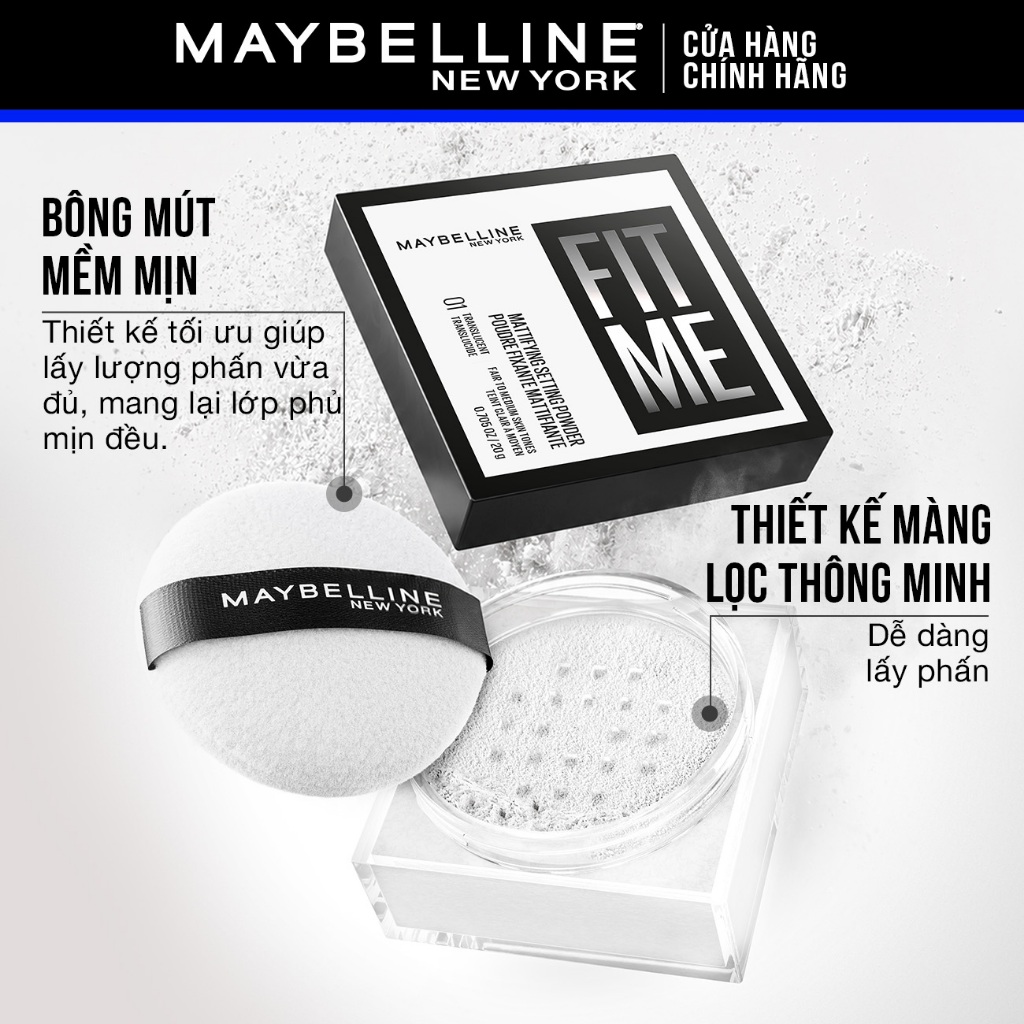 Phấn phủ bột "filter" cà da, kiềm dầu, chống nước, lâu trôi 16H Fit Me Mattifying Setting Powder Maybelline New York 10g | BigBuy360 - bigbuy360.vn