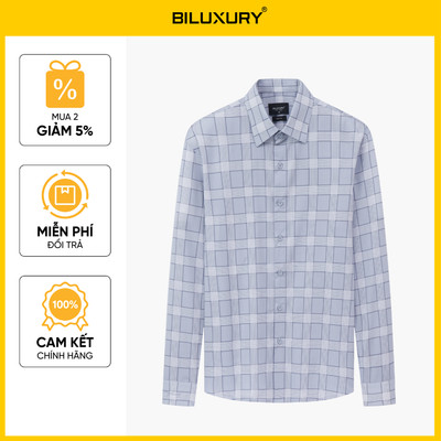 Áo Sơ Mi Dài Tay Ghi Xám Thiết Kế Caro 1SMDC644GHS Biluxury Kháng Khuẩn Bền Màu