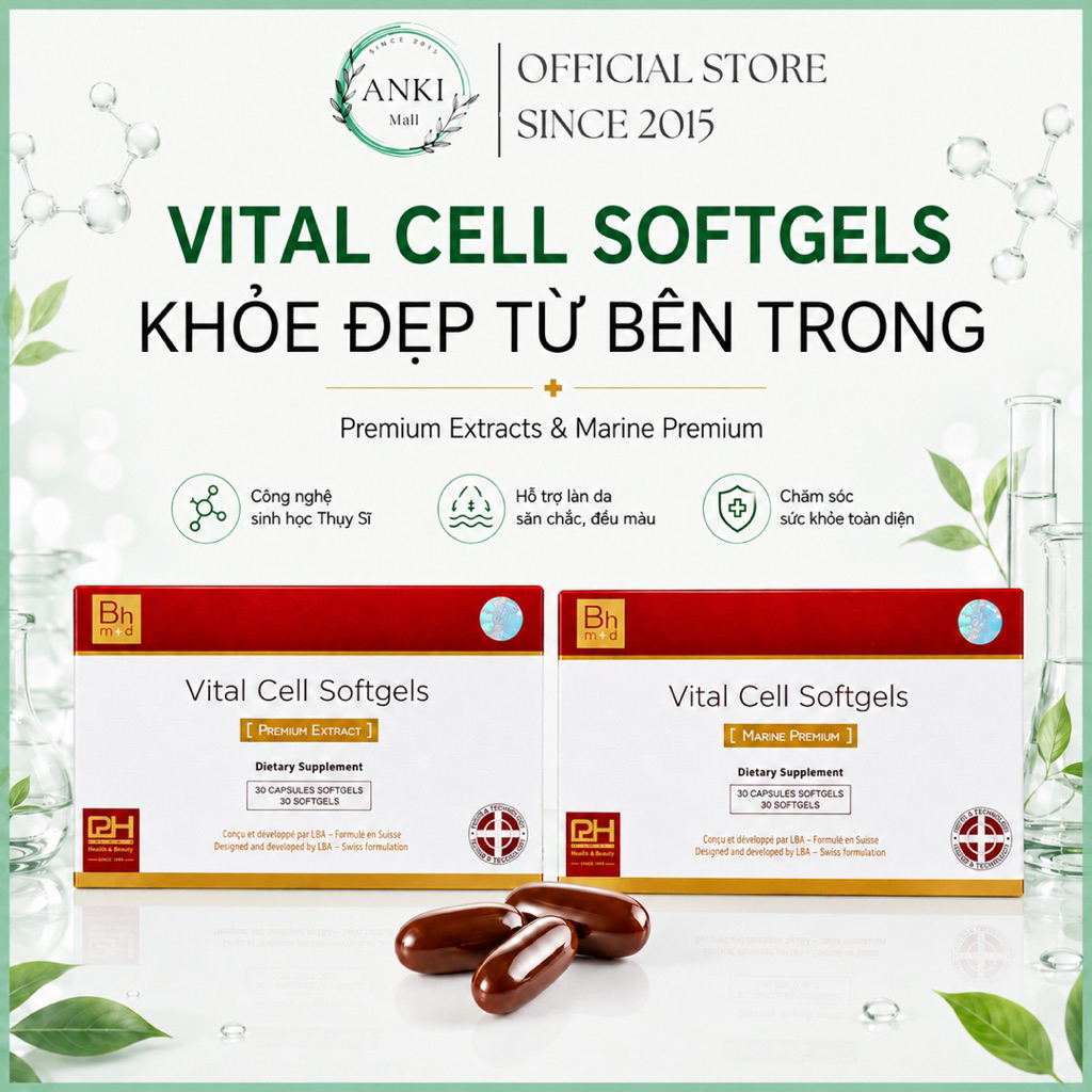 Viên Uống Tế Bào Gốc BHMED Vital Cell Softgels Trẻ Hoá Da Hỗ Trợ Sức Khoẻ - Anki Mall