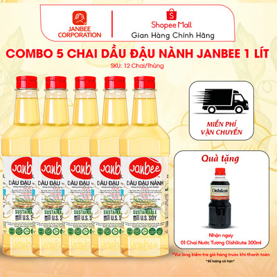 Combo 5 Chai Dầu Đậu Nành Janbee 1 Lít - Date Mới - Nguyên Chất 100% Đậu Nành, Tốt Cho Tim Mạch