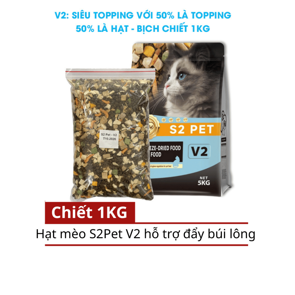 [Chiết] Hạt Mèo S2PET V2 Siêu Nhiều Thịt Cá Sấy Khô