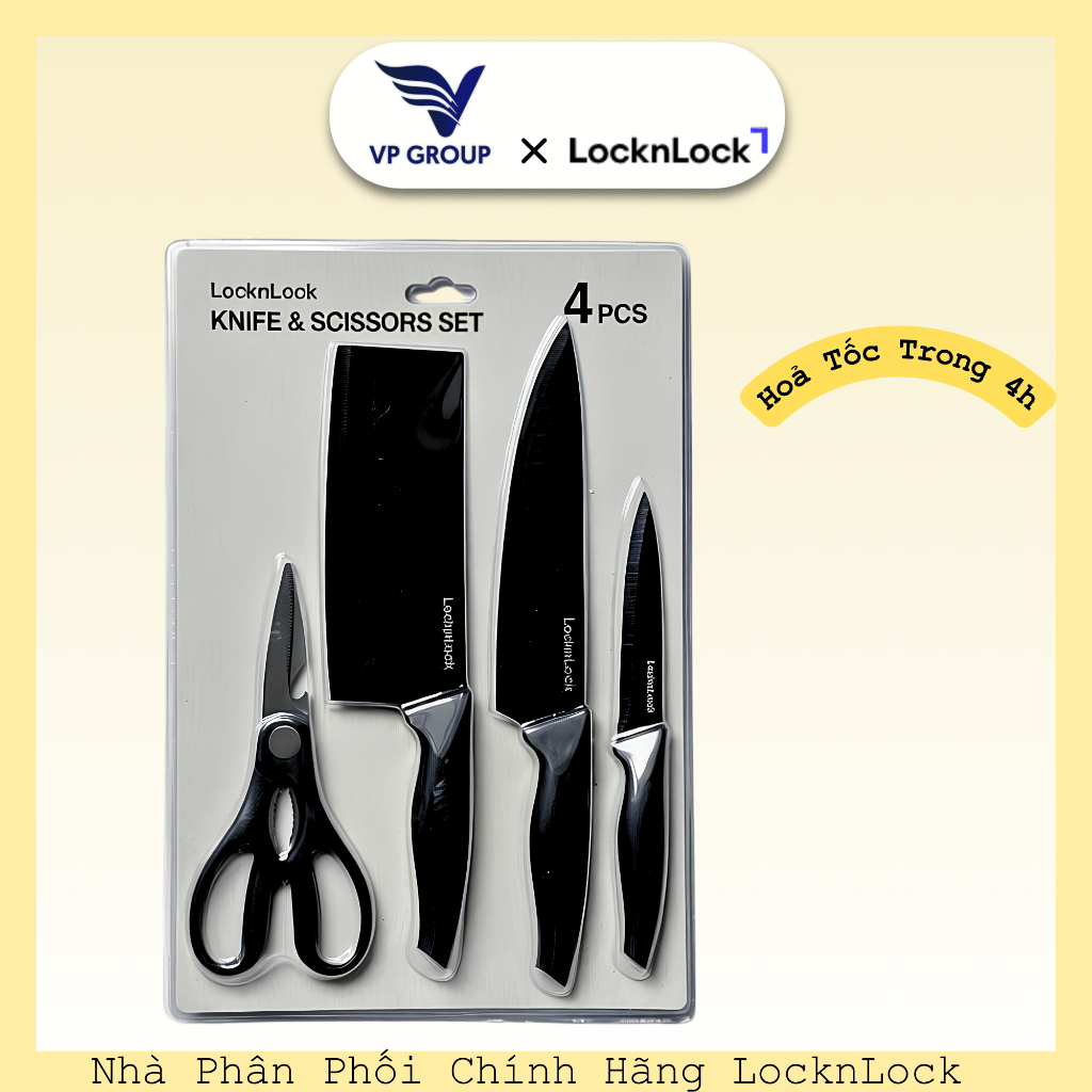 Bộ Dao Nhà Bếp LocknLock CKK106S4 – 4 Món – Màu Đen [CHÍNH HÃNG]