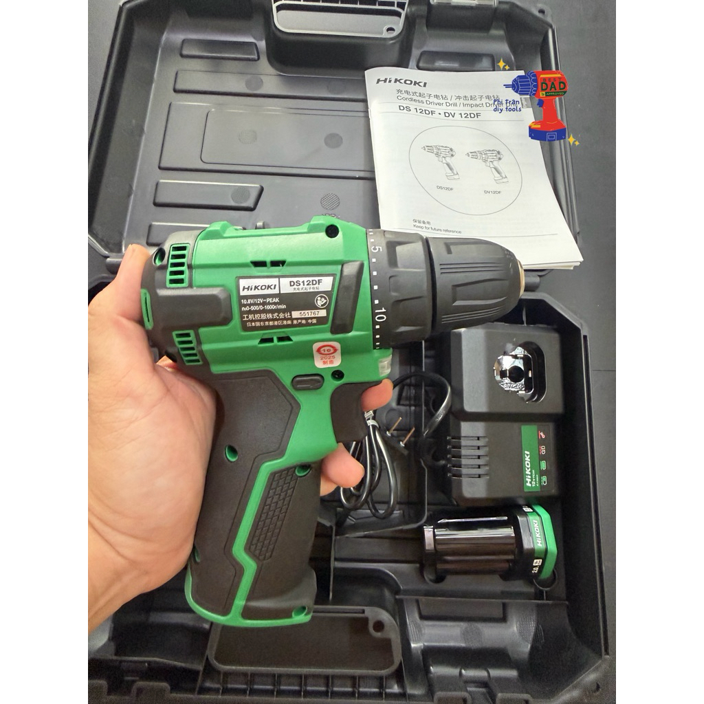 Khoan 2cn Hikoki 12v DS12DF (không chổi than 1 máy 2 pin 1 sạc)