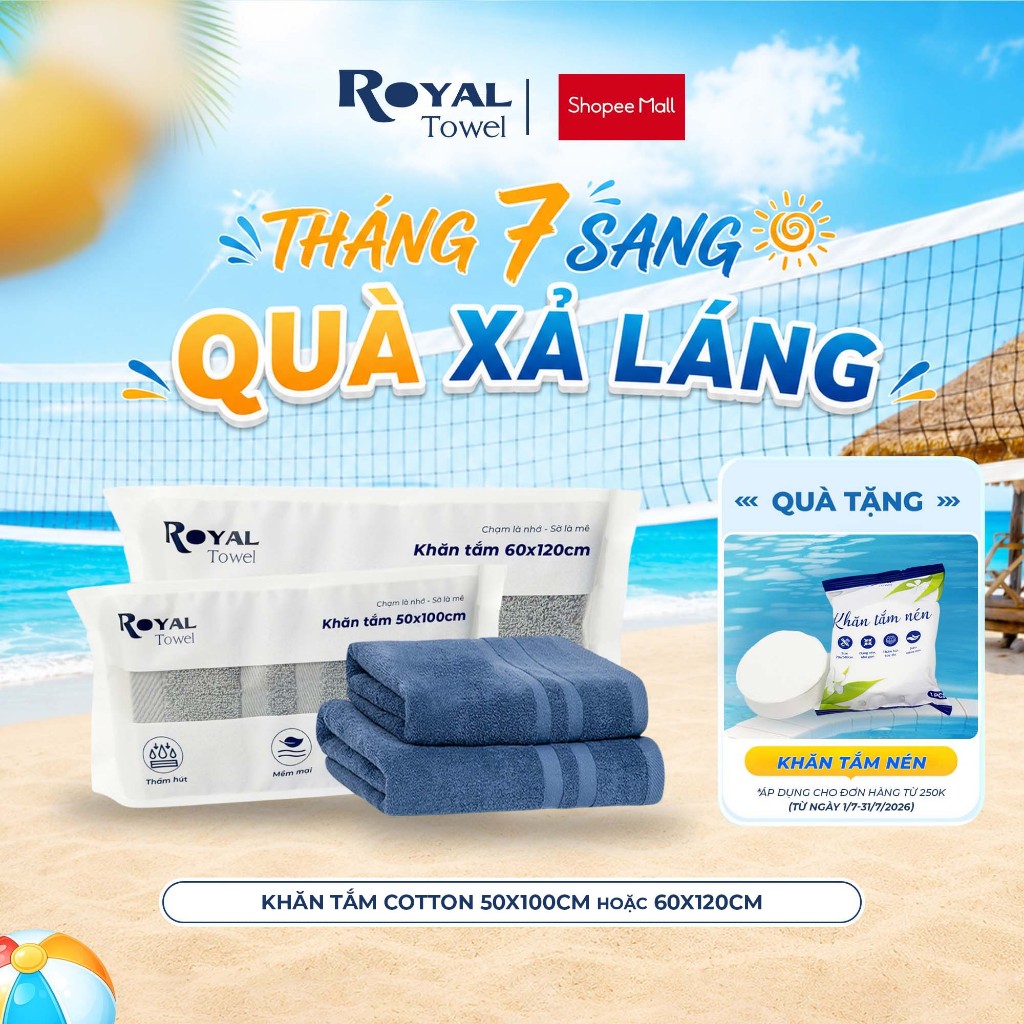 Khăn Tắm Royal Towel 50x100cm Hoặc 60x120cm Sợi Cotton Mềm Mịn, Thấm Hút Tốt, Không Xổ Lông, Không P