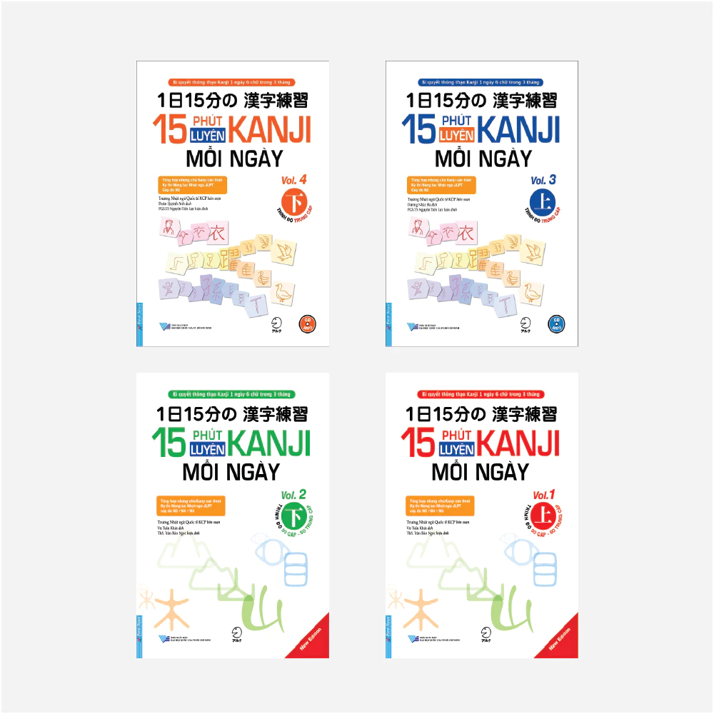 Sách Combo 15 Phút Luyện Kanji Mỗi Ngày Vol 1+2+3+4 - First News