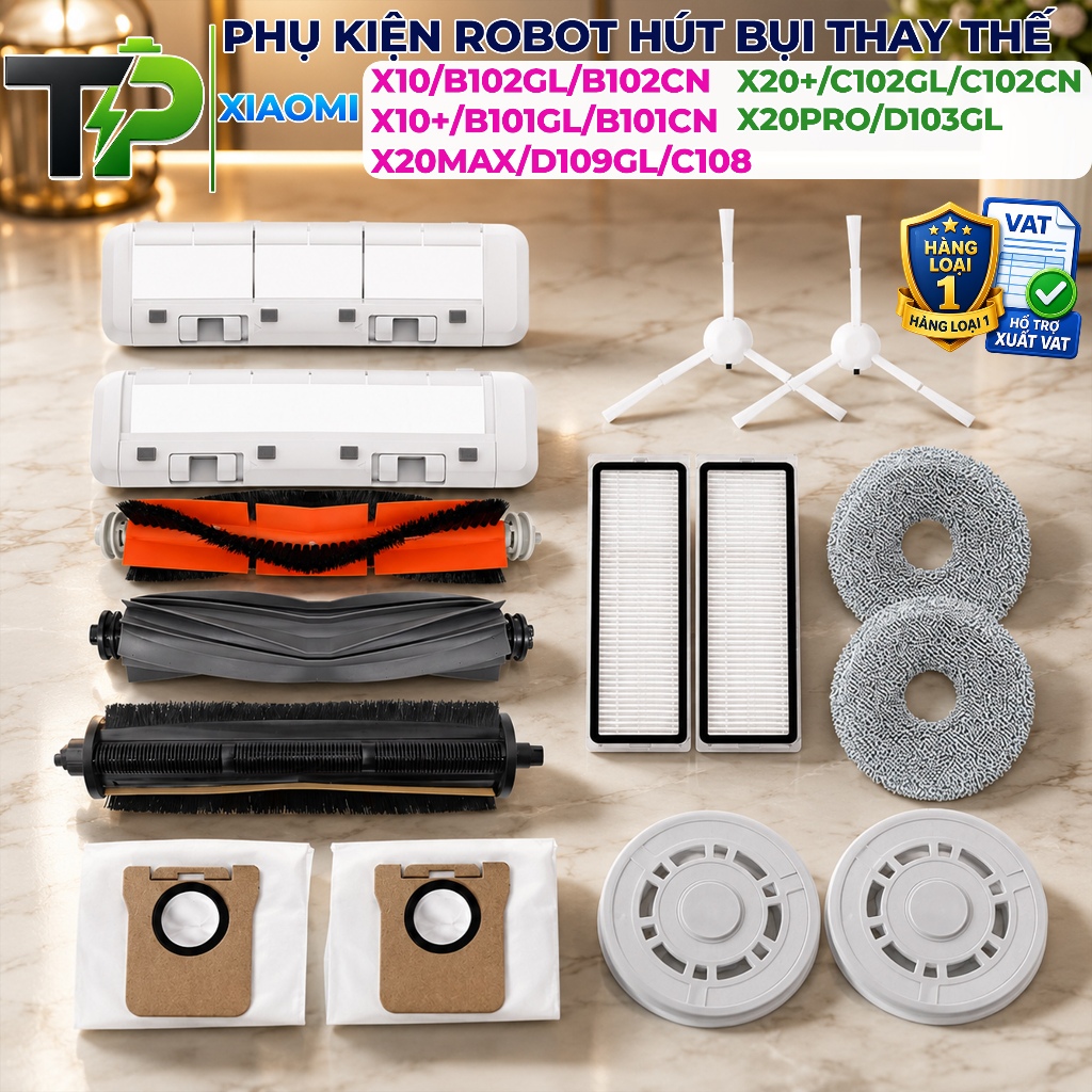 PHỤ KIỆN ROBOT HÚT BỤI XIAOMI X10 ,X10+ ,X20, X20+, X20 PRO ,X20 MAX - CHỔI CẠNH, CHỔI GIỮA, GIẺ LAU