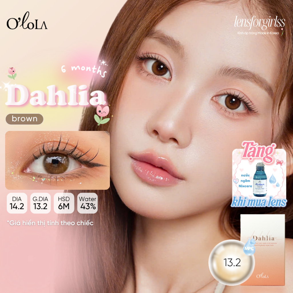 Lens Nâu | Kính áp tròng GIÃN TRÒNG ẨM CAO nâu phủ bóng DAHLIA BROWN chính hãng OLOLA | Lens Cận | L