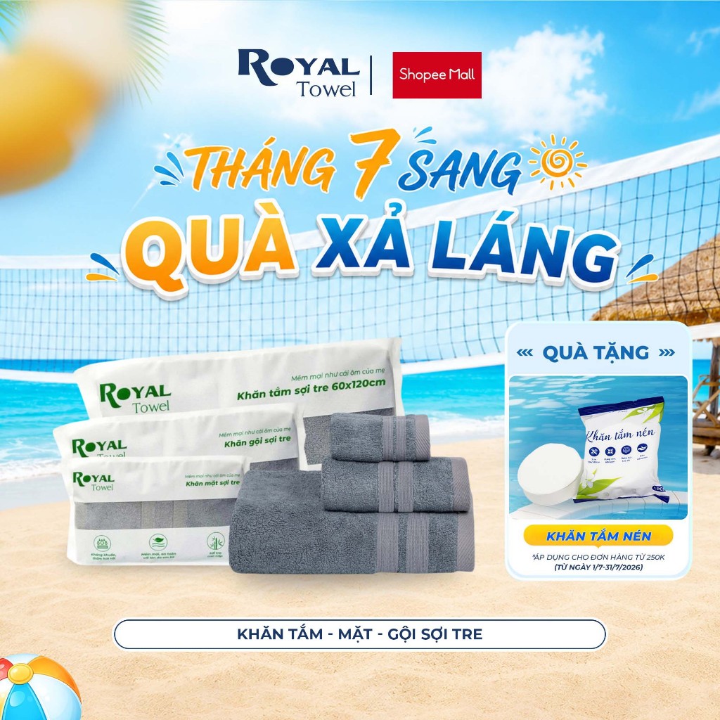 Khăn Tắm Khăn Gội Khăn Mặt Royal Towel Sợi Tre Bamboo, Mềm Mịn, Thấm Hút Tốt, Không Xổ Lông, Không P