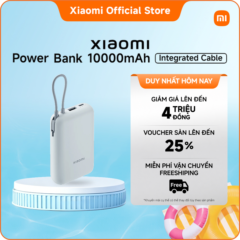 Sạc dự phòng Xiaomi Power Bank 10000mAh (Integrated Cable) Thiết kế bỏ túi, tiện mang theo mọi nơi