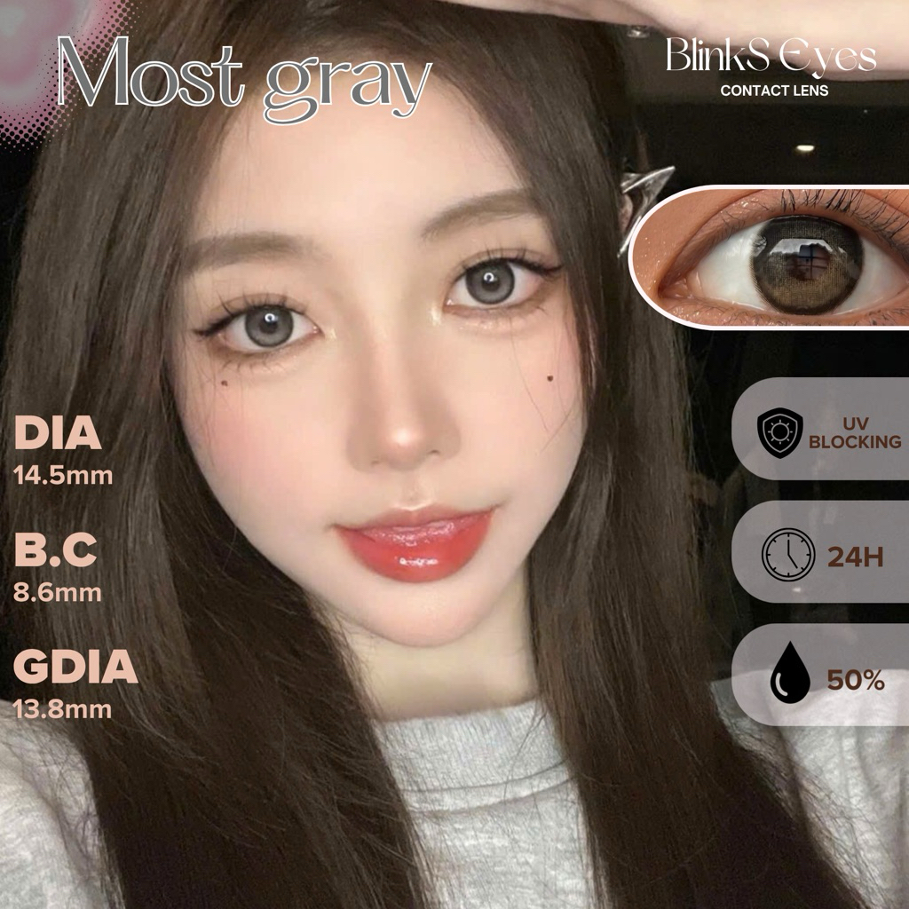 Lens Mắt Kính Áp Tròng Xám Đen Most Gray Hiệu Ứng Filter Gray lens( 0-8 độ ) lens Hàn Quốc