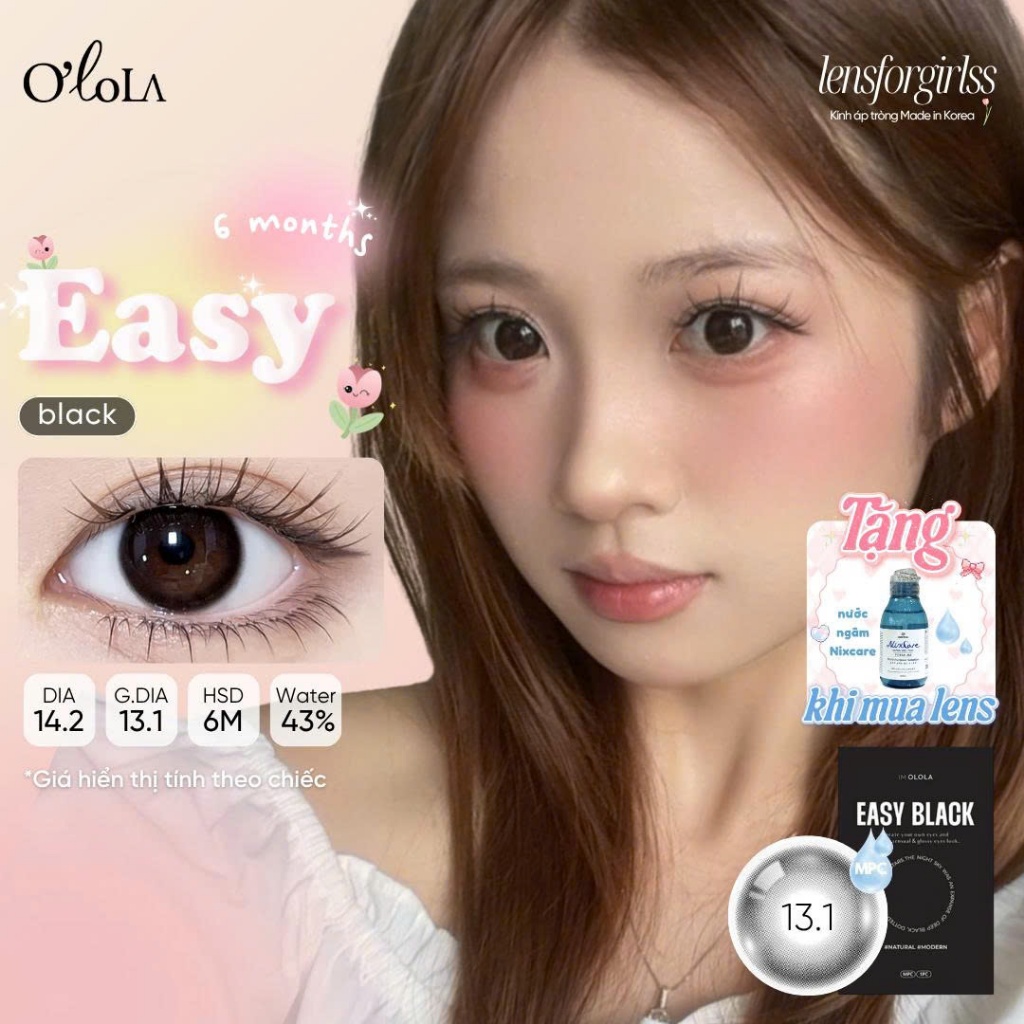 Kính áp tròng đen thuần tự nhiên EASY BLACK chính hãng OLOLA | LENSFORGIRLSS