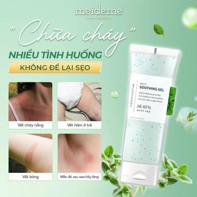 Combo Gel Làm Dịu Phục Hồi Da & Serum Giảm Mụn Thuần Chay MEIDEME Green Salvia | Soothing Gel 70ml + Calming Ampoule 50m