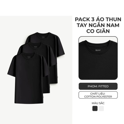 Hộp 3 Áo Thun Trơn Tay Ngắn Nam Co Giãn Form Fitted - Routine 10S25TSS103C