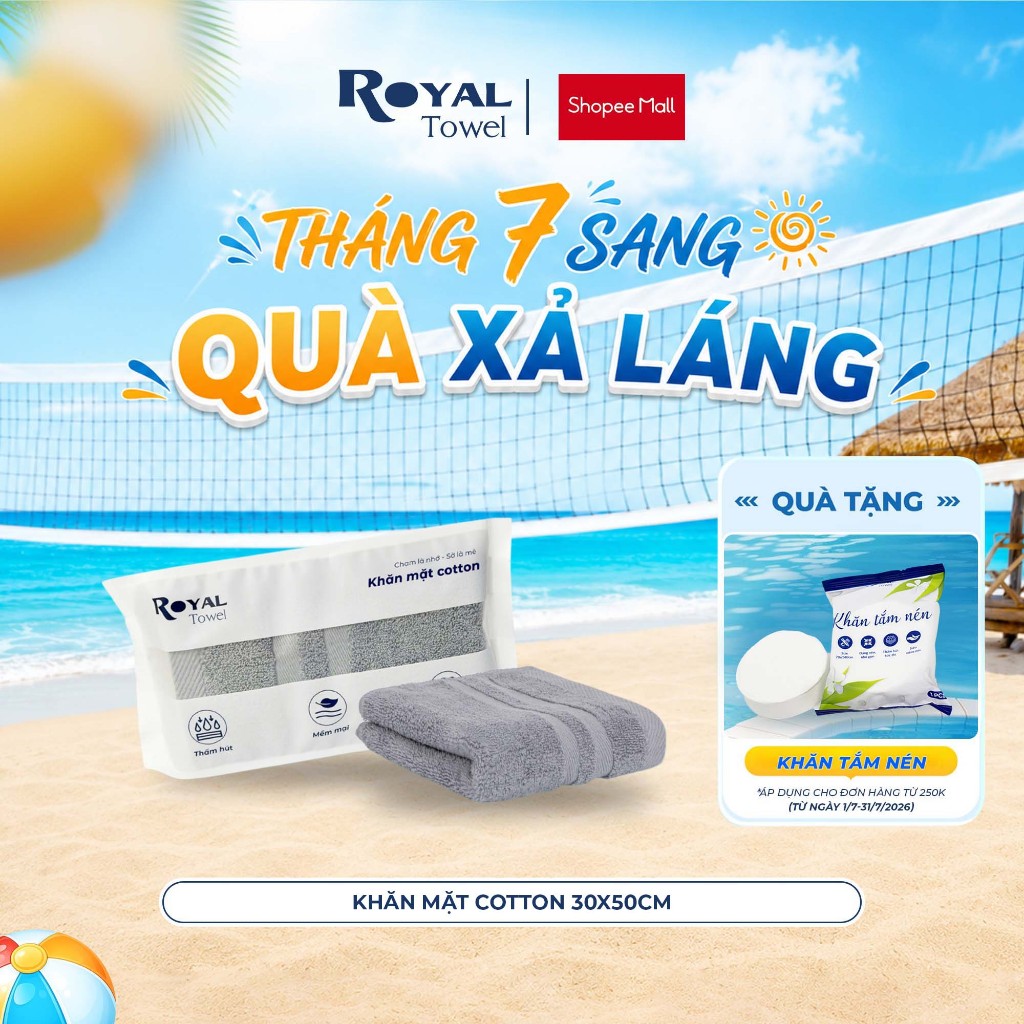 Khăn Mặt Royal Towel 30x50cm Sợi Cotton Mềm Mịn, Thấm Hút Tốt, Không Xổ Lông, Không Phai Màu