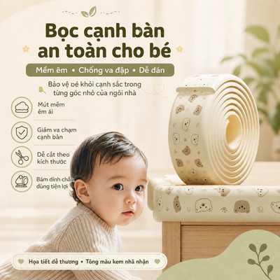Xốp bọc cạnh góc, cạnh bàn dài 2M giữ an toàn cho bé KidsWorld chống va đập chất liệu cao su