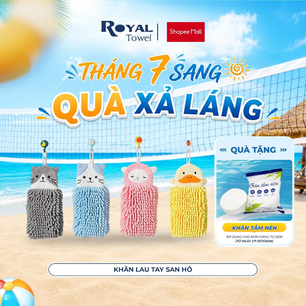 Khăn Lau Tay Treo Tường Royal Towel Chất Nhung San Hô, Dày Dặn, Thấm Hút Tốt