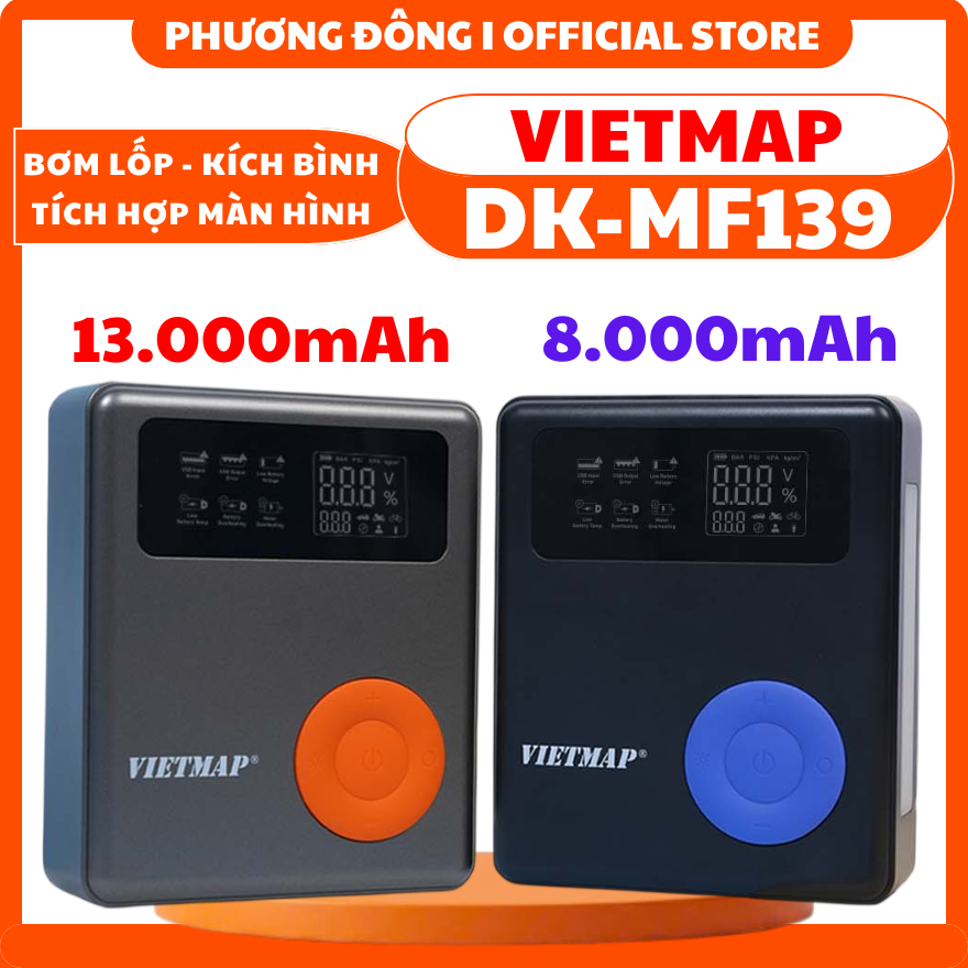 BƠM LỐP KIÊM KÍCH BÌNH ĐA NĂNG VIETMAP DK-MF139 - HỖ TRỢ PIN SẠC DỰ PHÒNG, MÀN HÌNH LED, ĐÈN CHIẾU S