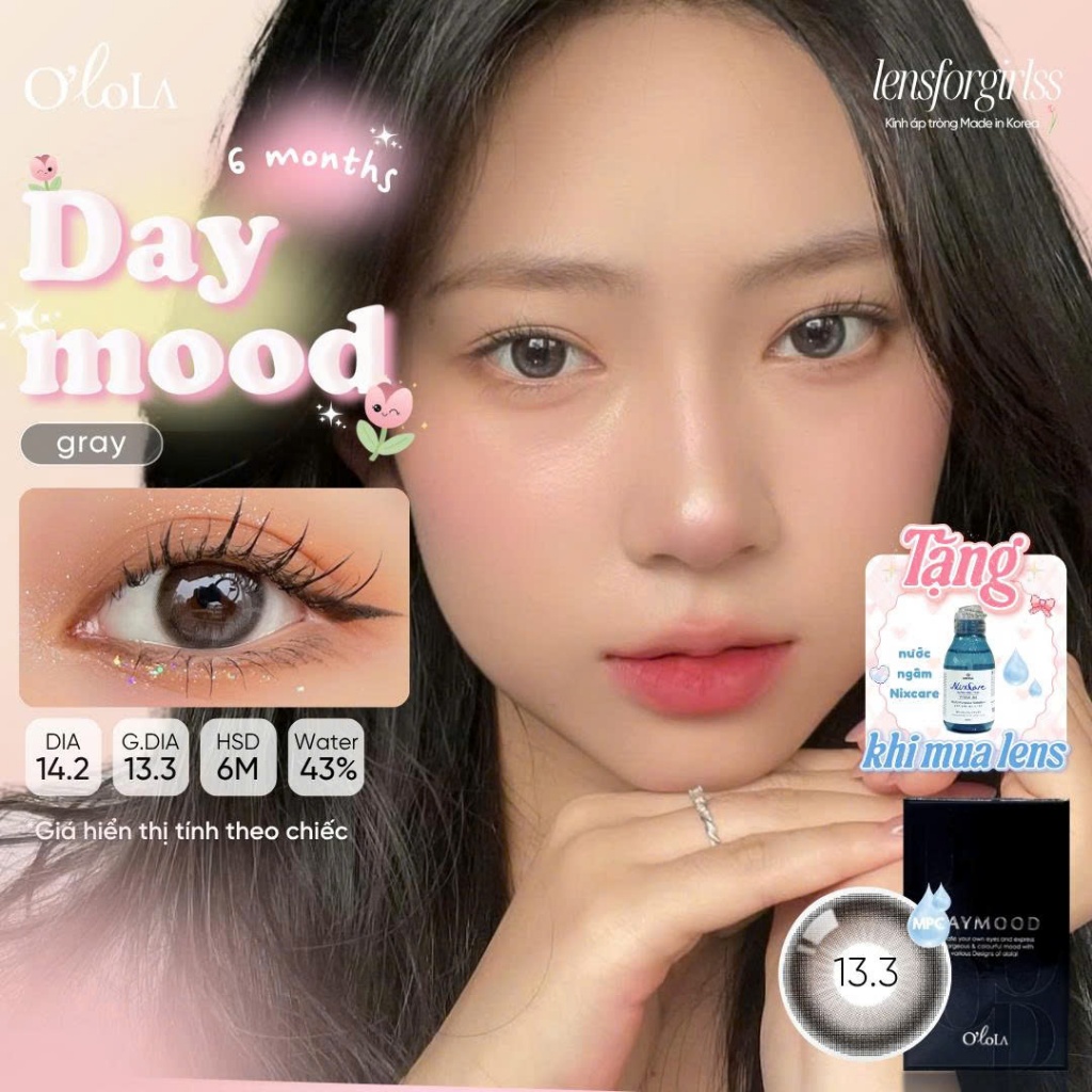 Kính áp tròng GIÃN TRÒNG ẨM CAO DAYMOOD GRAY (6M) chính hãng OLOLA | Lens Cận | LENSFORGIRLSS