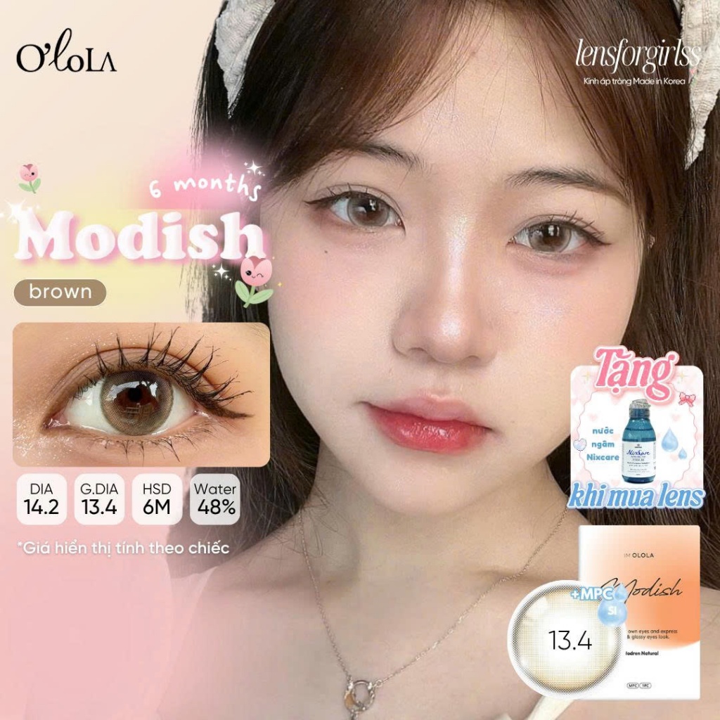 Lens đối xứng | Kính áp tròng GIÃN TRÒNG ẨM CAO MODISH BROWN chính hãng OLOLA | Lens Nâu| LENSFORGIR