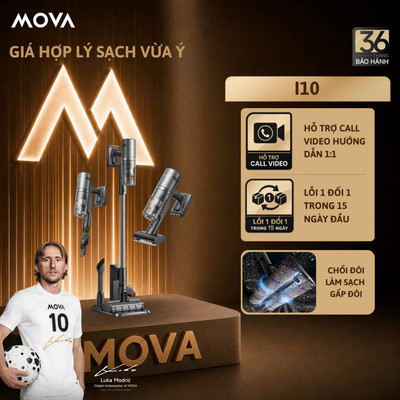 Máy Hút Bụi Cầm Tay Không Dây Mova I10 Công Suất Hút 120AW, Lực Hút 20.000Pa, Con Lăn Kép FreeGlide™ | BH 36 Tháng