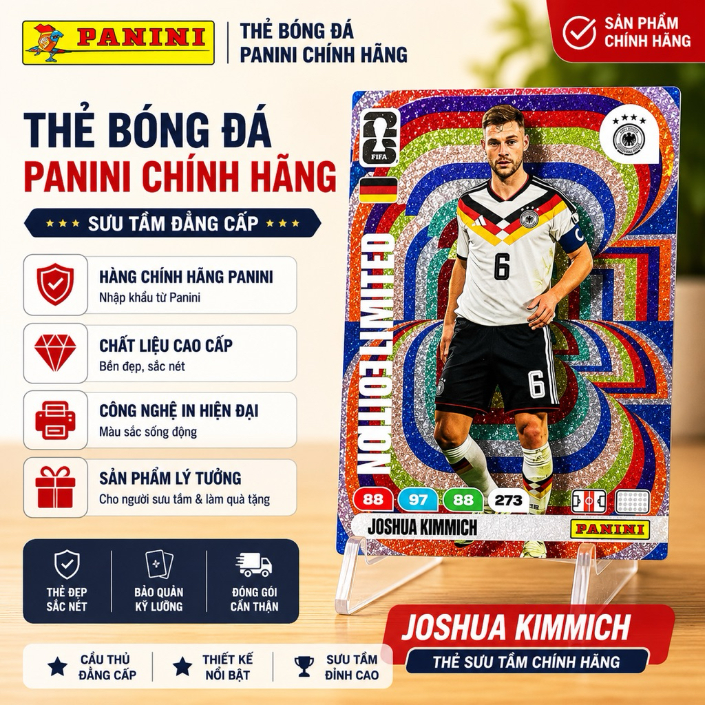 Thẻ Panini  LINITEDITION JOSHUA KIMMICH  kèm túi bảo vệ thẻ