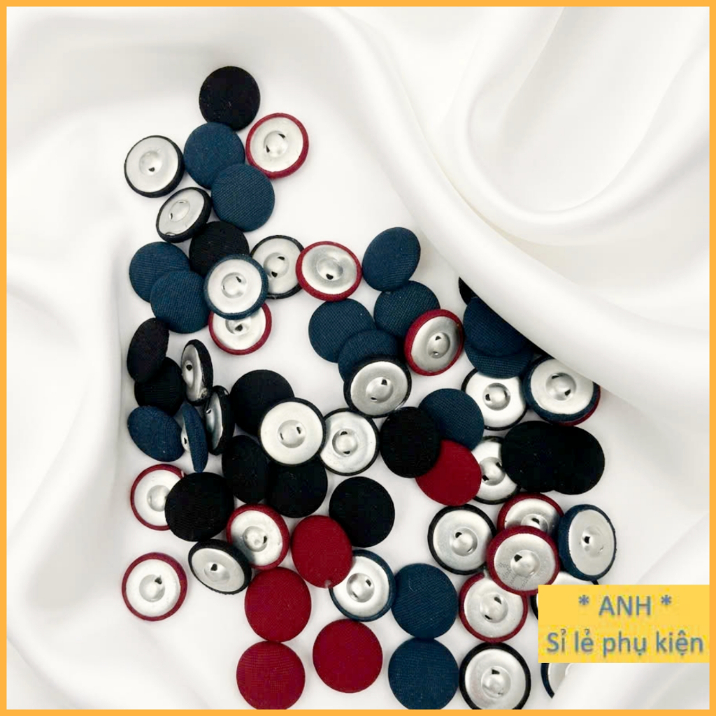Set 5 cúc bọc vải size 2,6cm chân nhôm nhiều màu làm đồ hanmade trang trí đính áo vest, cúc áo măng 