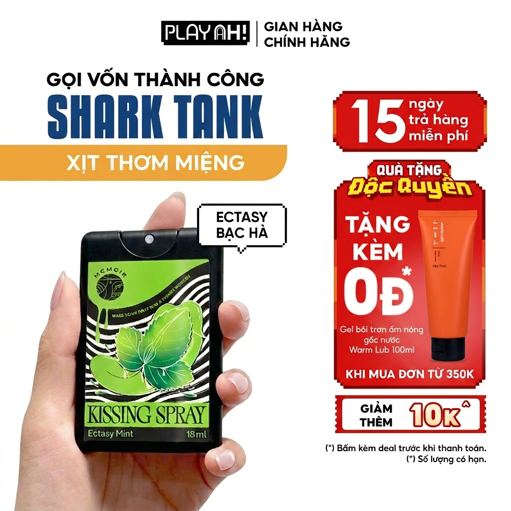 Xịt Thơm Miệng Kissing Spray PlayAh! Memoir Hương Ectasy Mint Sảng Khoái / Passion Martini Quyến Rũ 