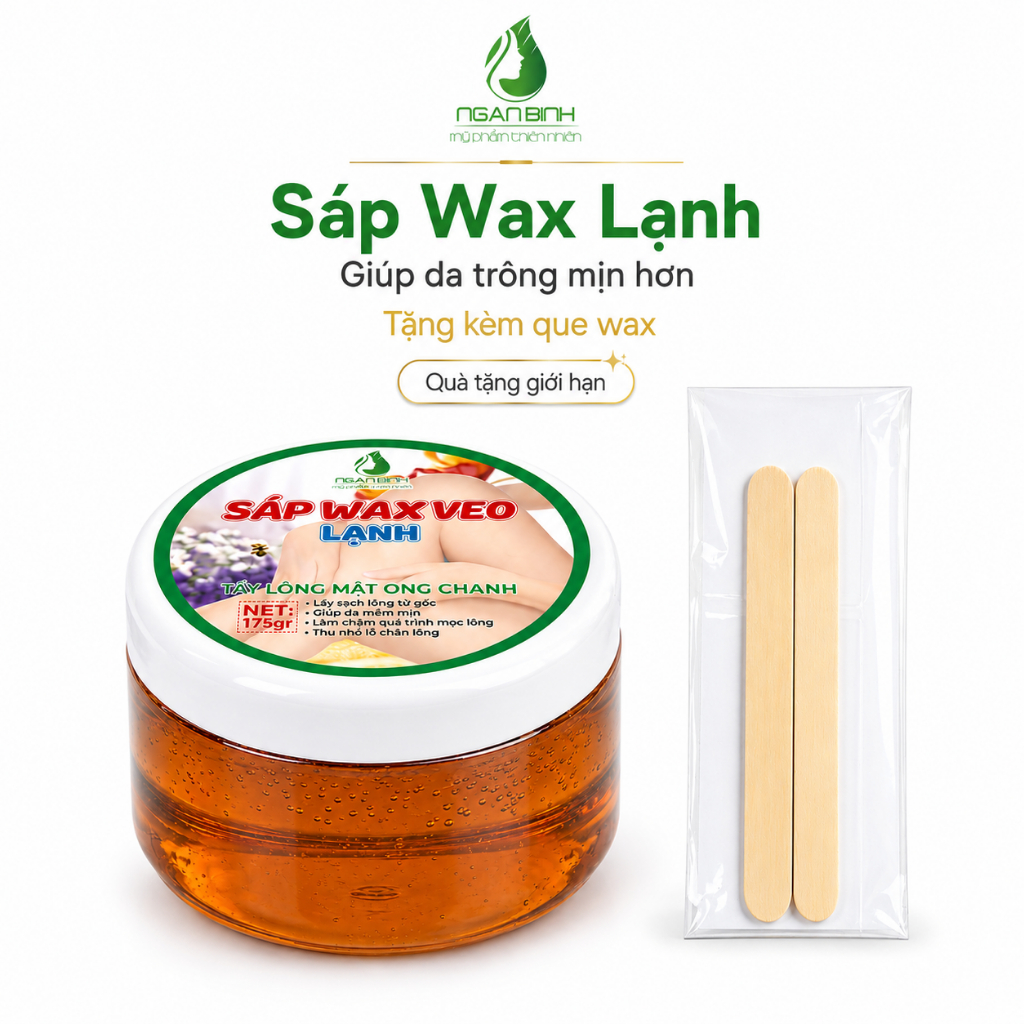 Sáp Wax Lạnh Ngân Bình 175g Mật Ong Chanh Tẩy Lông Tay Chân Nách, Tặng Giấy Wax Que Gỗ