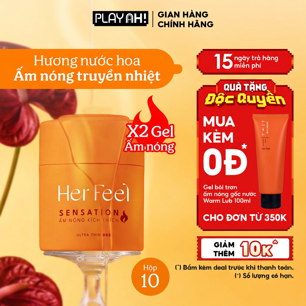 Bao cao su ấm nóng Her Feel Sensation Siêu Mỏng Cao Cấp Hộp 3/10