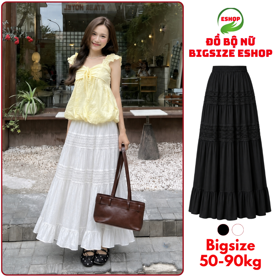 Chân Váy Maxi Dài Xòe 2 Lớp Bigsize ESHOP MS332 Váy Dáng Dài Suông Xòe Đi Biển Dễ Thương 45-85kg