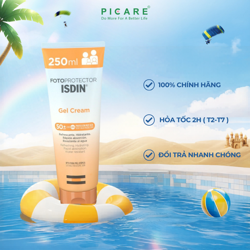 [01/2027] Kem chống nắng toàn thân dạng sữa dành cho mọi loại da Isdin Fotoprotector Gel Cream Wet S