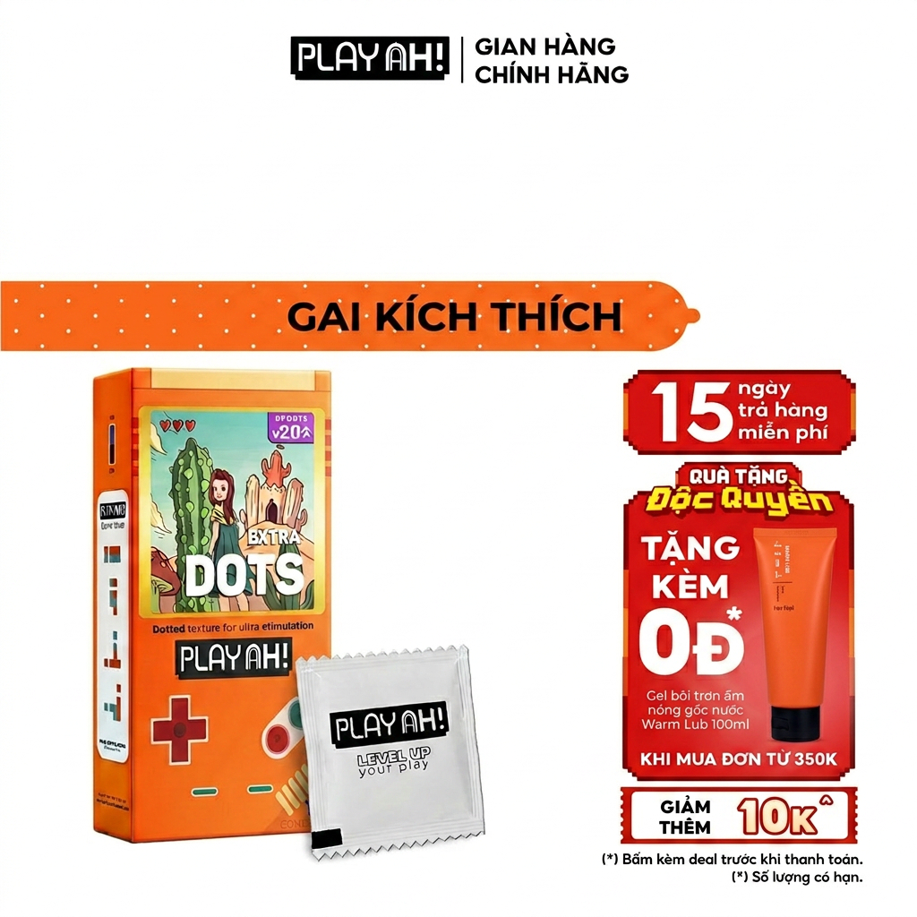 Bao Cao Su PlayAh Extra Dots Thêm Gai Hộp 3/10 52mm