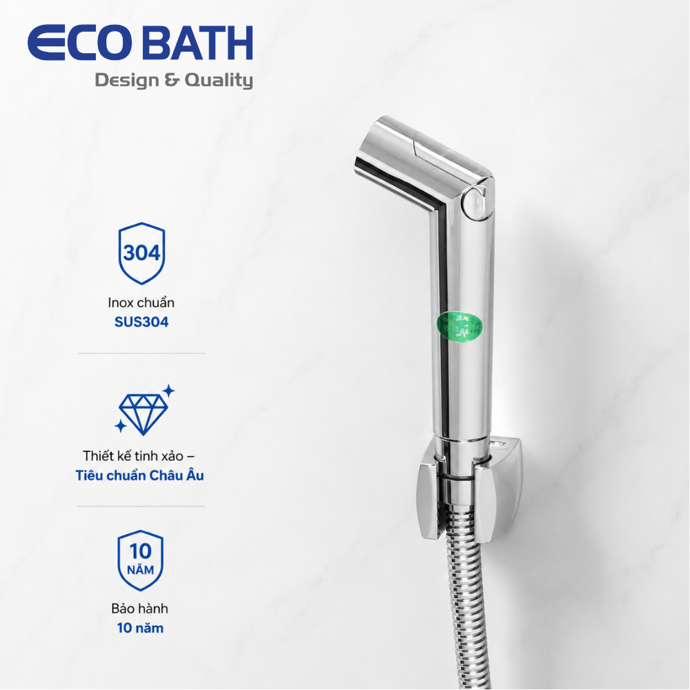 Vòi xịt bồn cầu EcoBath EC005  Điều chỉnh lực nước cố định,Vòi xịt vệ sinh Inox 304 bảo hành 3 năm