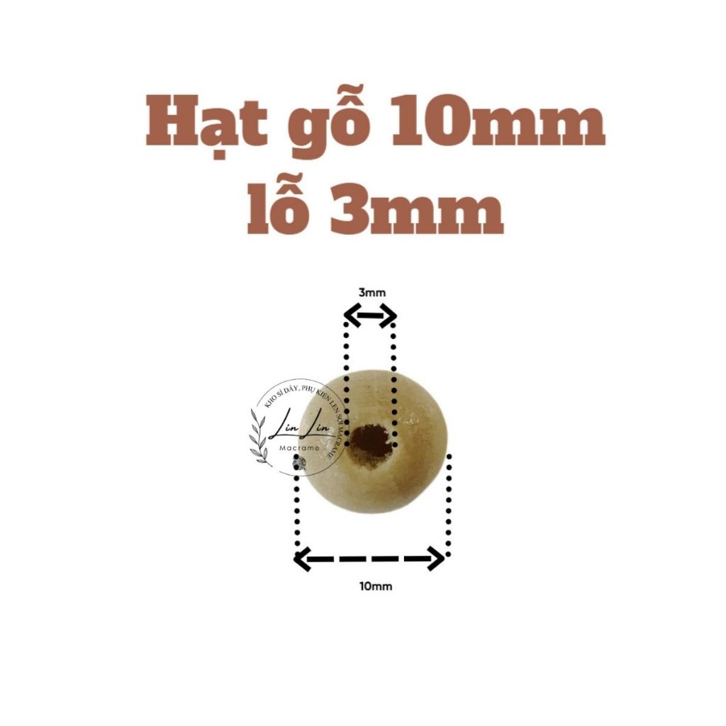 Túi 200 hạt gỗ tròn đường kính 10mm lỗ xỏ 3mm